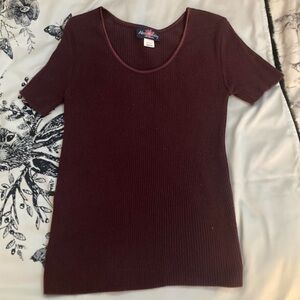Vintage-inspired deep burgundy ribbed top by Absolutely